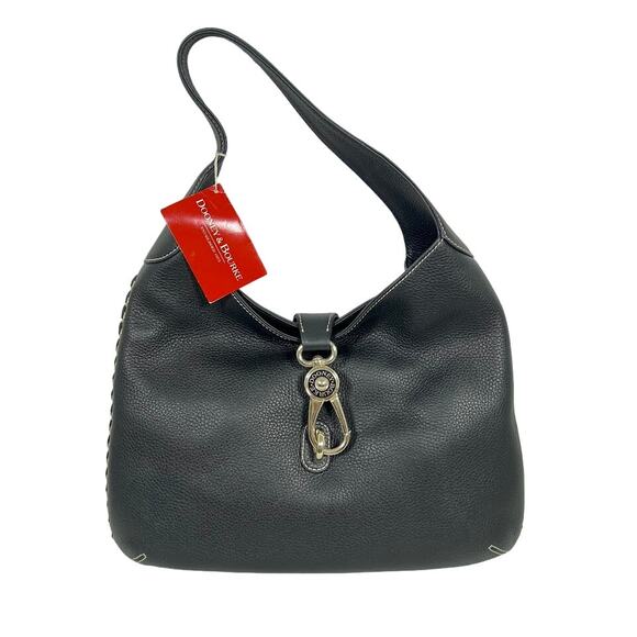 NEW! Dooney & Bourke Whipped Stitched Hobo Shoulder Bag Black Pebble Leather - Picture 1 of 8